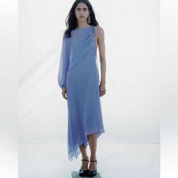 ZARA ASYMMETRIC CAPE DRESS - Picture 13 of 15